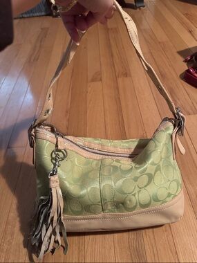 Vintage Coach Light Green/pink Shoulder Bag with Tassel